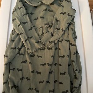 Kate Quinn Green Dress with Black Dog Pattern